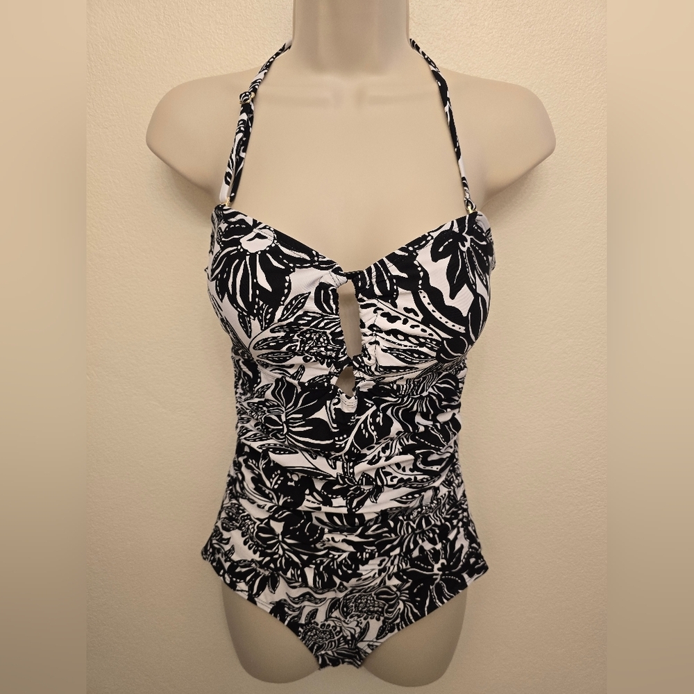 NWT Anne Cole Black and White Floral One Piece Swimsuit